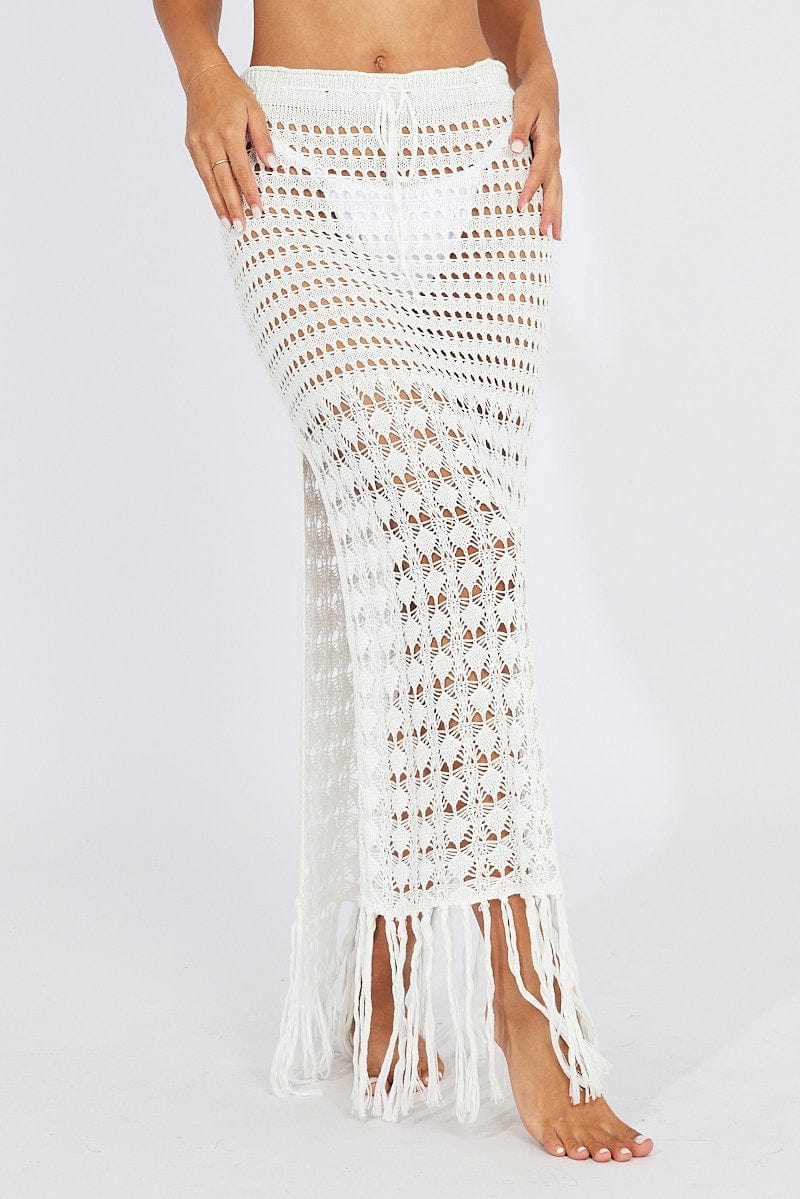 White Beach Crochet Maxi Skirt for Ally Fashion