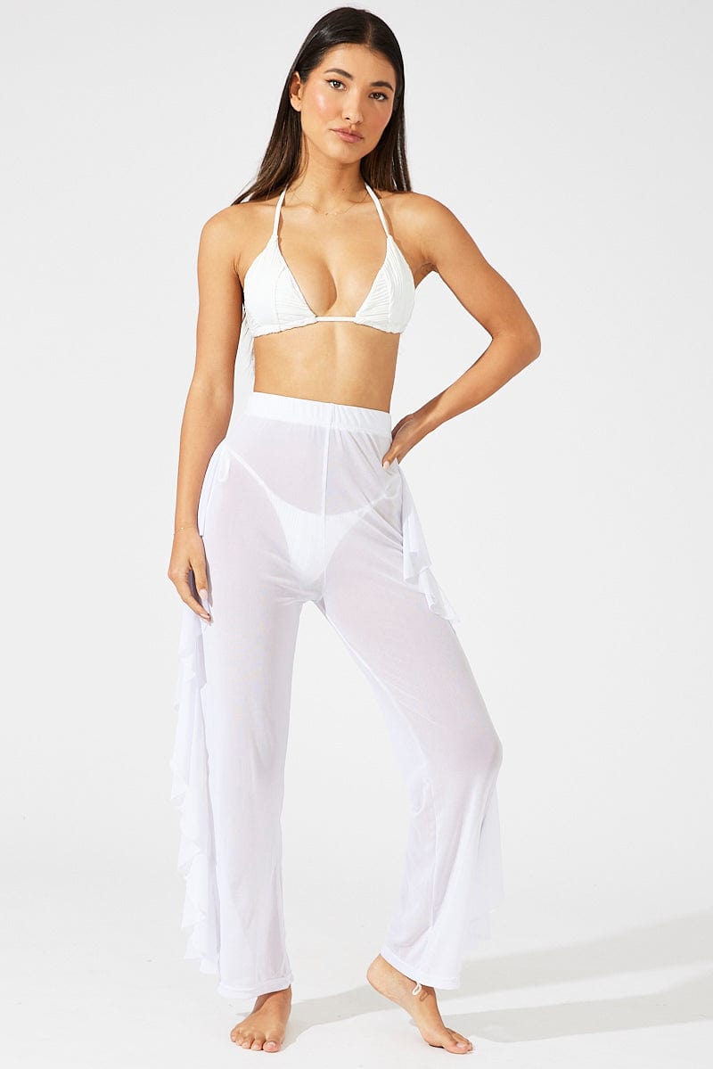 White Ruffle Beach Pants for Ally Fashion