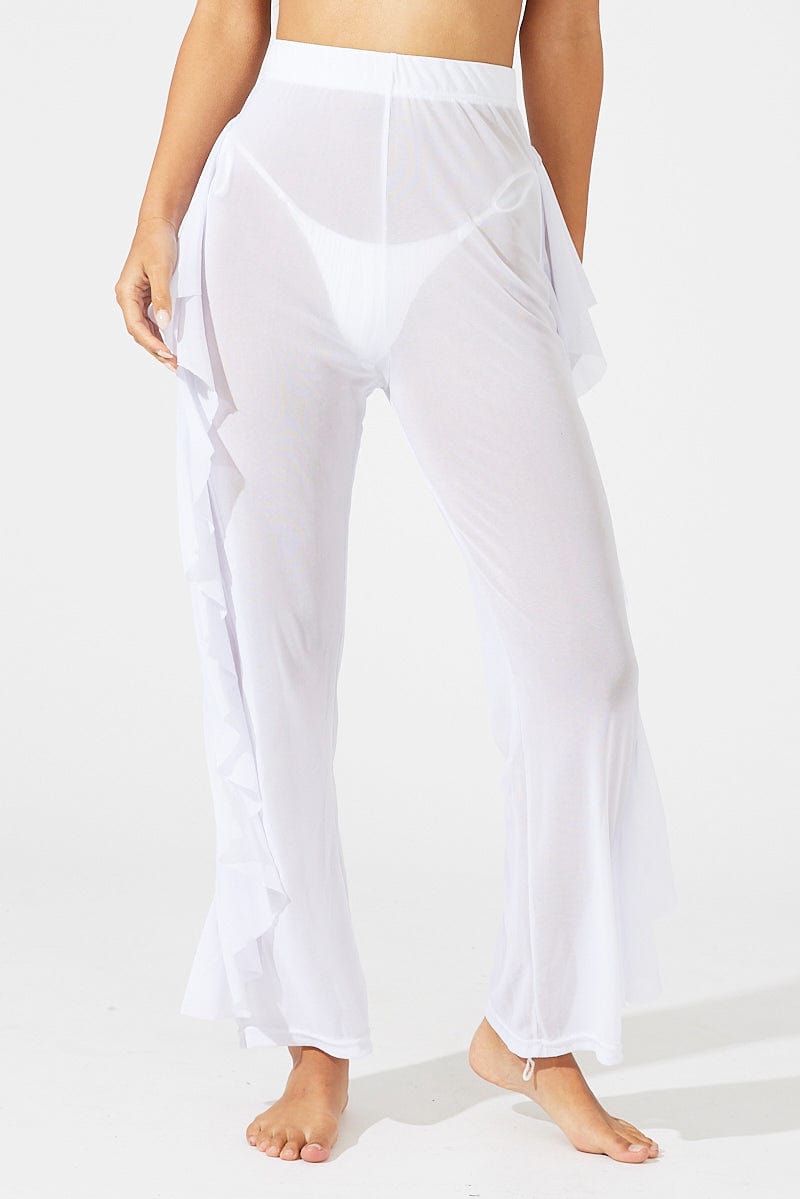 White Ruffle Beach Pants for Ally Fashion