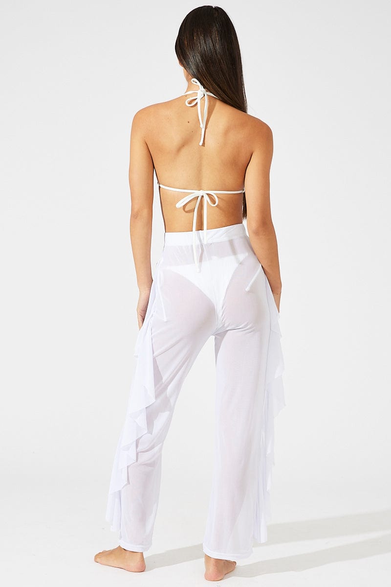 White Ruffle Beach Pants for Ally Fashion