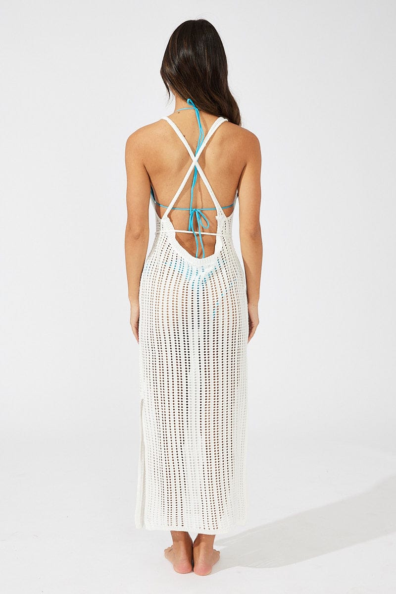 White Crochet Beach Maxi Dress for Ally Fashion