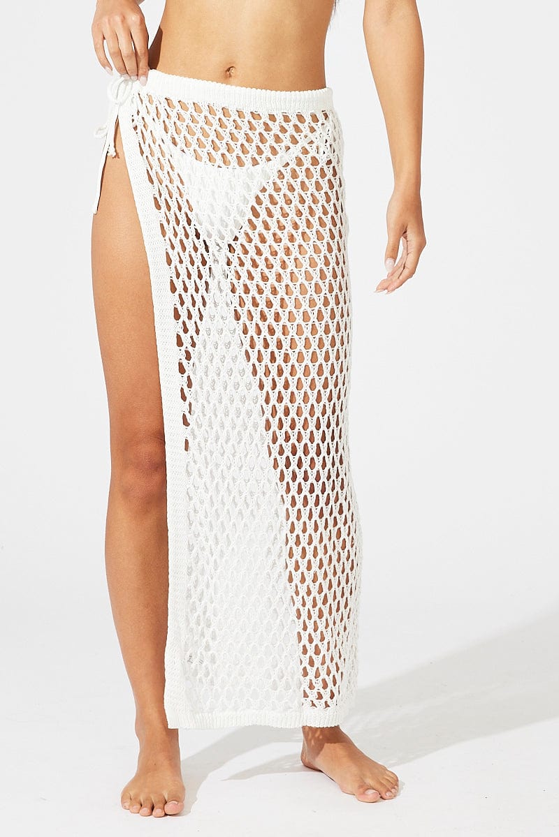 White Crochet Beach Skirt for Ally Fashion