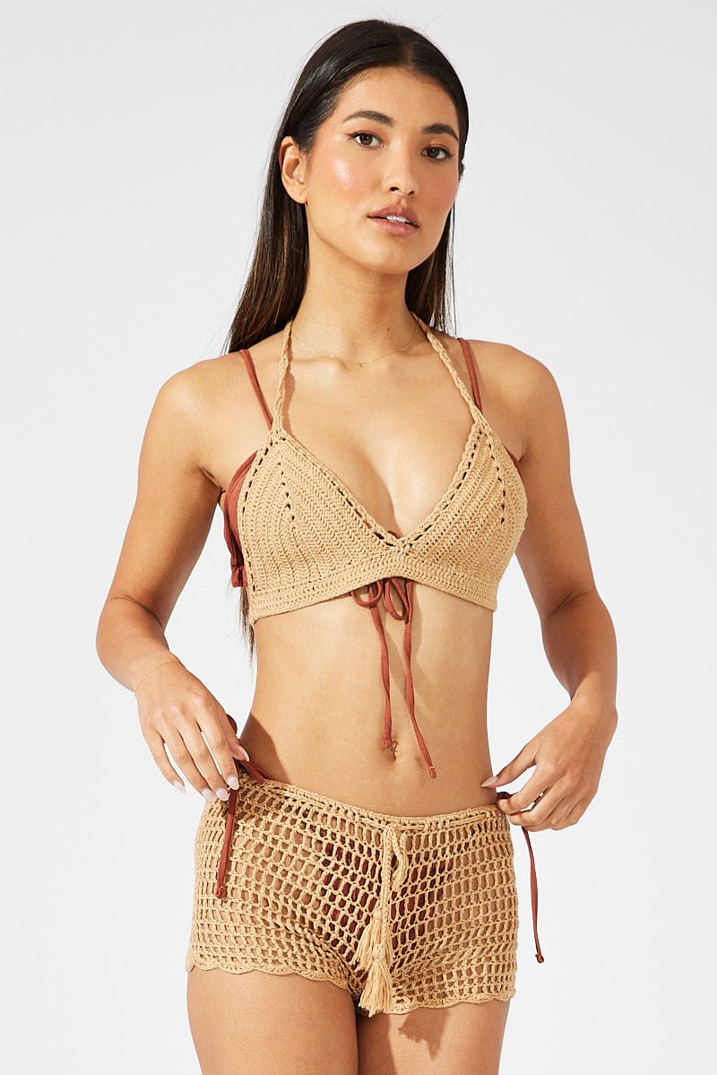Brown Crochet Bikini Set for Ally Fashion
