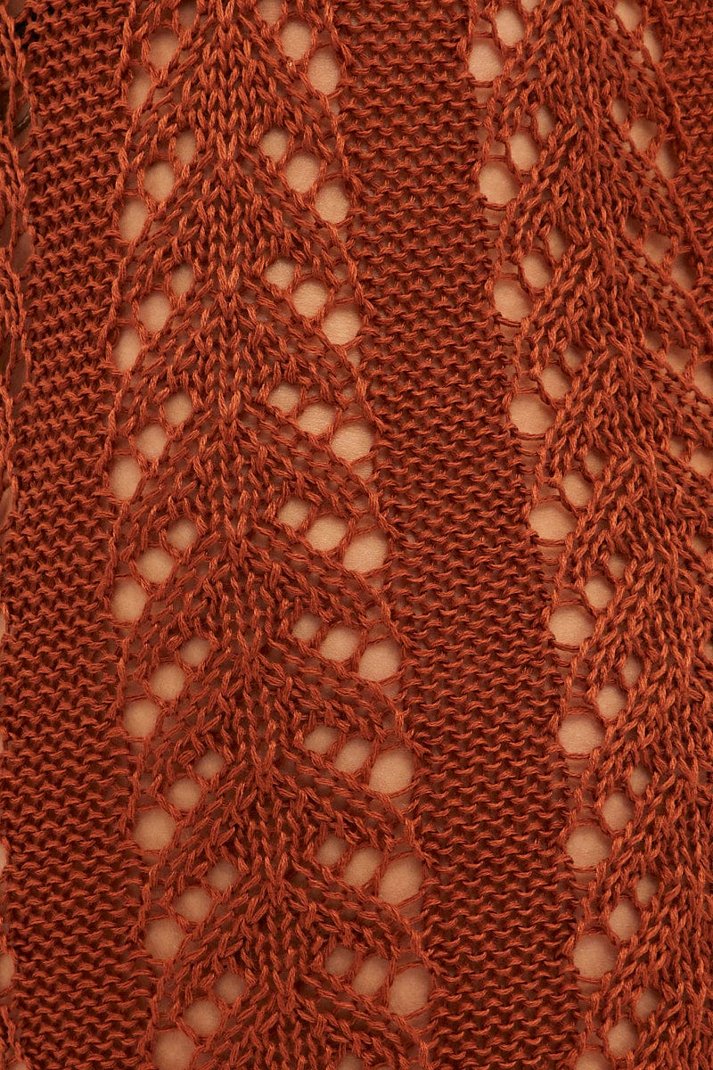 Brown Crochet Knit Pants Beachwear for Ally Fashion