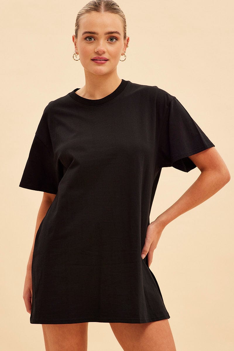 black oversized t shirt dress Oversized distressed printed cotton-jersey midi T-shirt dress - black