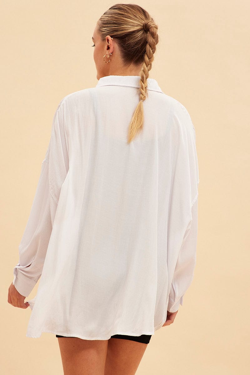 White Essential Oversized Long Sleeve Collared Shirt for Ally Fashion