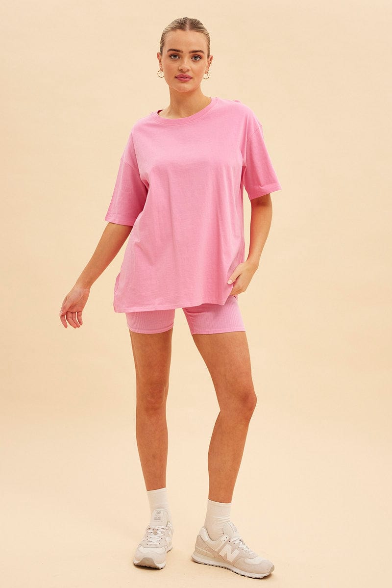 Pink Jamie Cotton Jersey Crew Neck Oversized T-Shirt for Ally Fashion