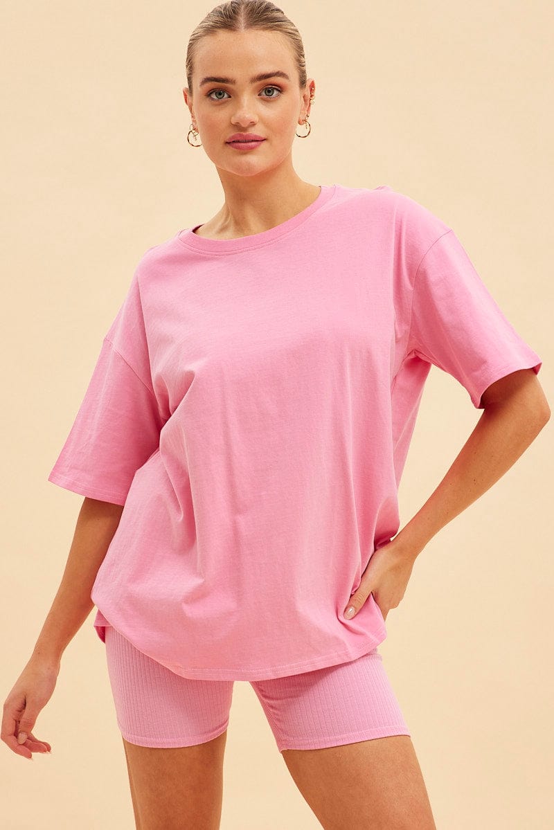 Pink Jamie Cotton Jersey Crew Neck Oversized T-Shirt for Ally Fashion