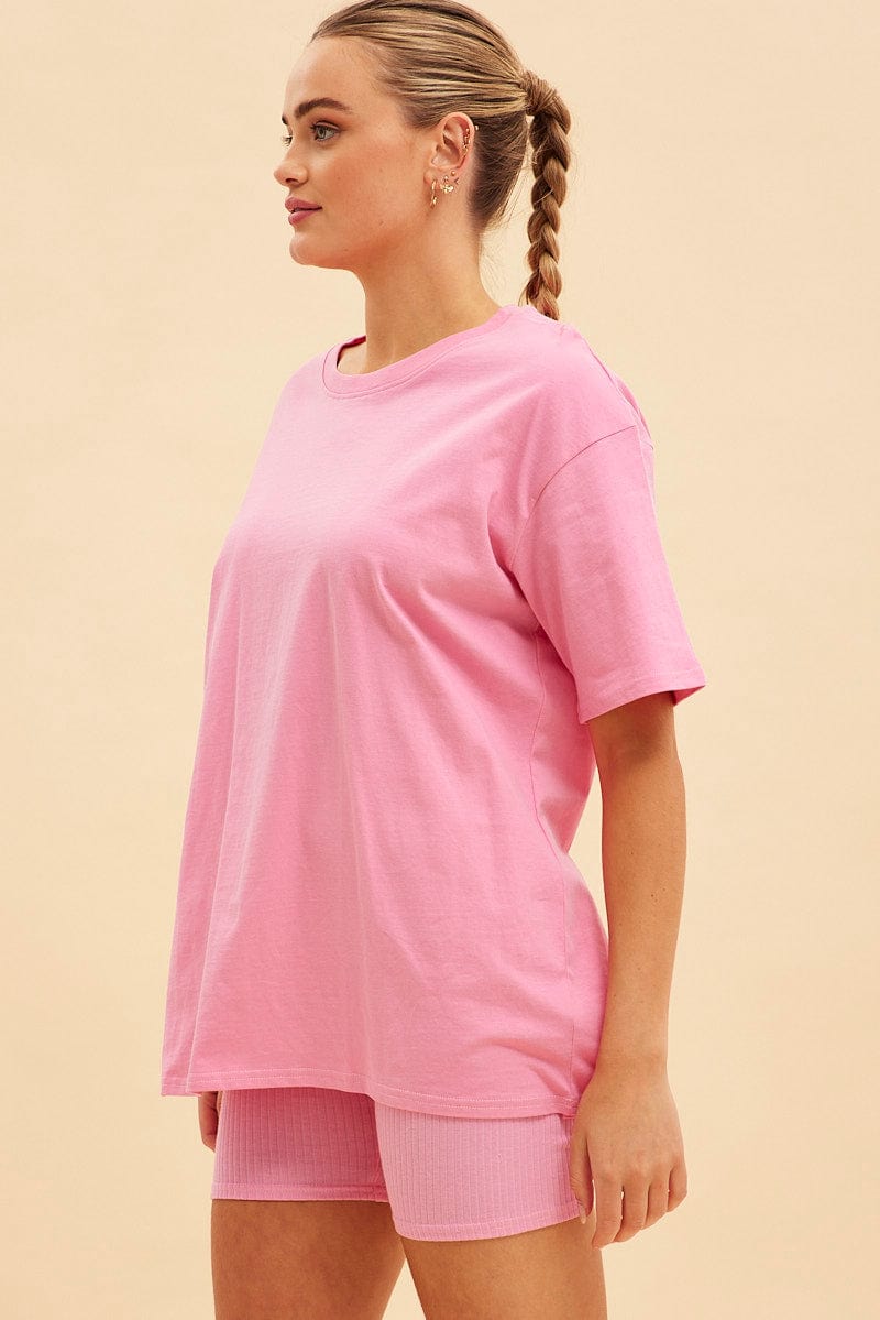 Pink Jamie Cotton Jersey Crew Neck Oversized T-Shirt for Ally Fashion