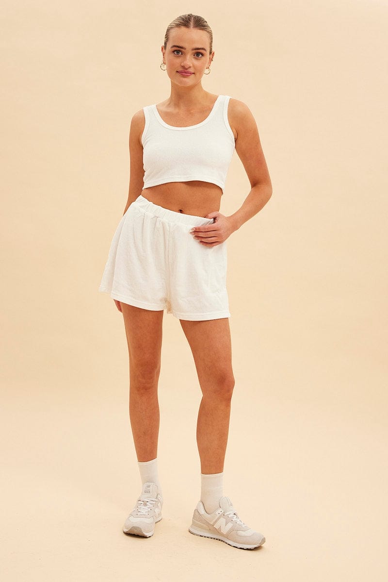 White Terry Beach Pull On Shorts for Ally Fashion