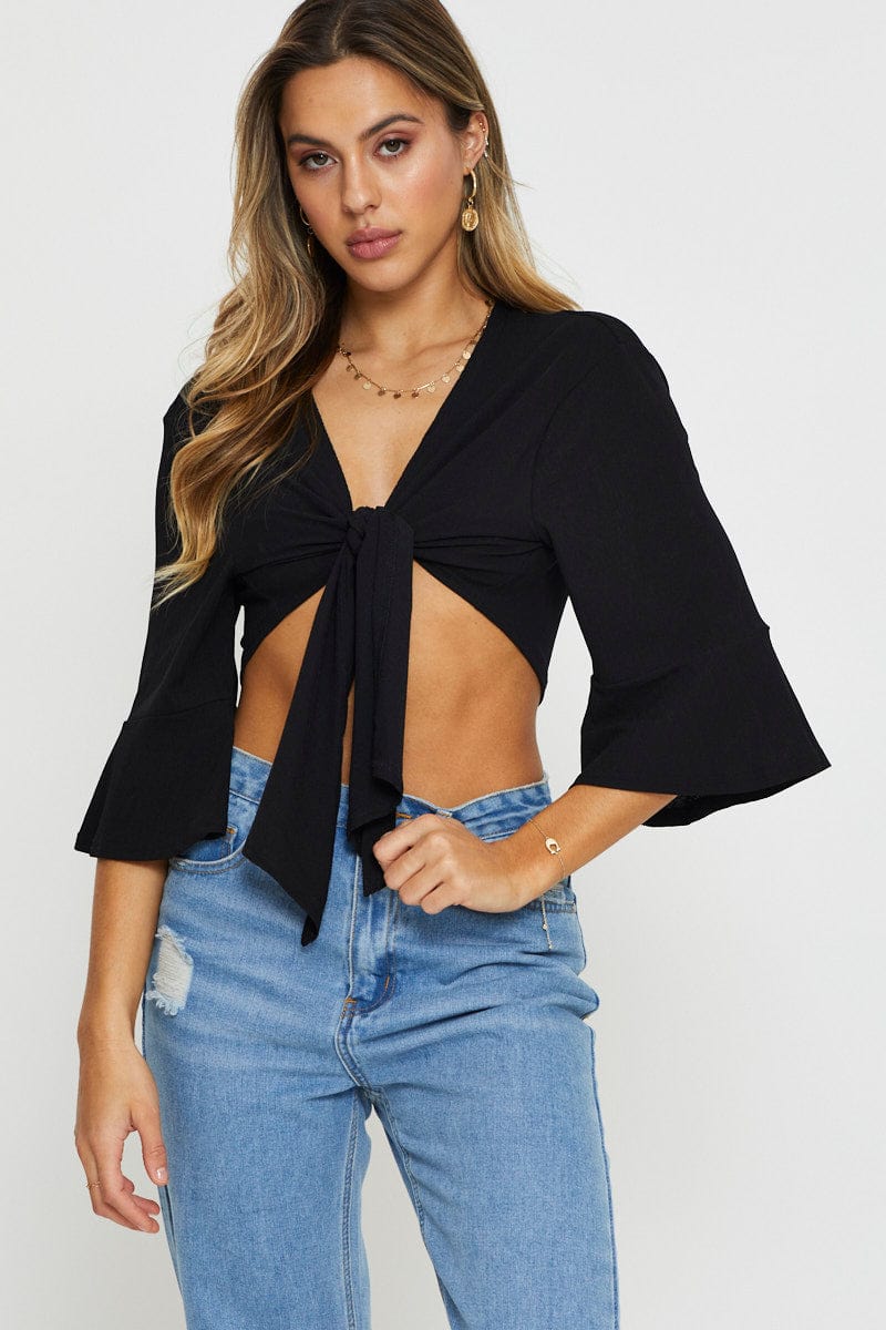 C&S CARDIGAN Black Crop Cardigan Long Sleeve for Women by Ally