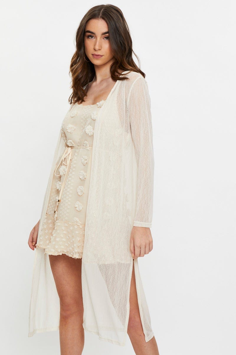 C&S CARDIGAN Camel Mesh Longline Cardigan for Women by Ally