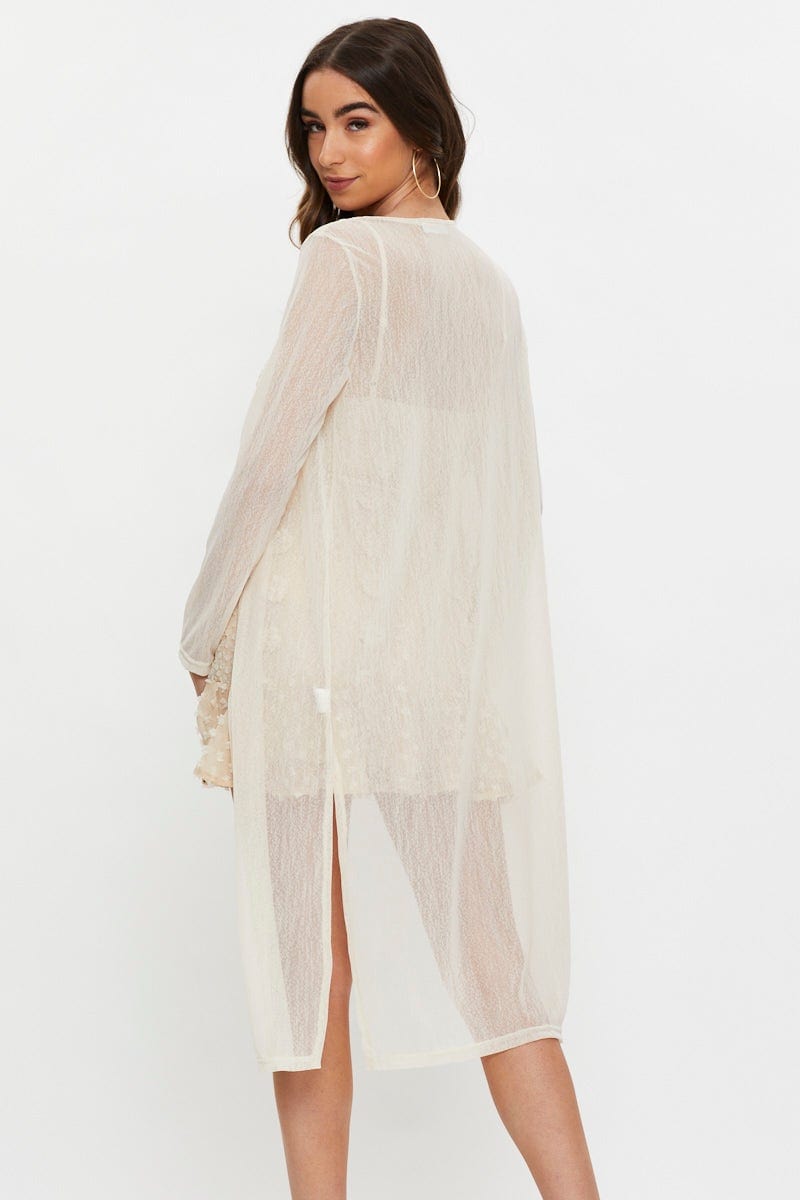 C&S CARDIGAN Camel Mesh Longline Cardigan for Women by Ally