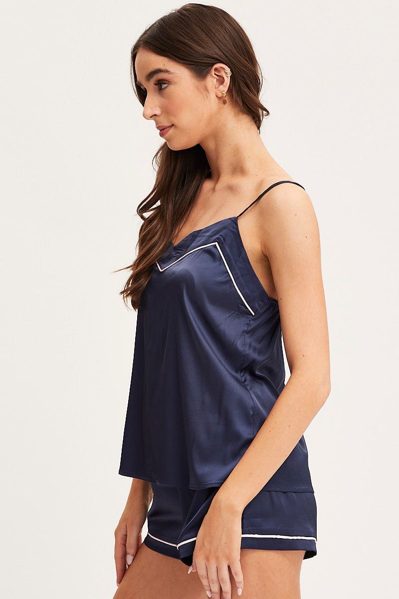 CAIM REGULAR SET Black Satin Pajamas Set Sleeveless for Women by Ally
