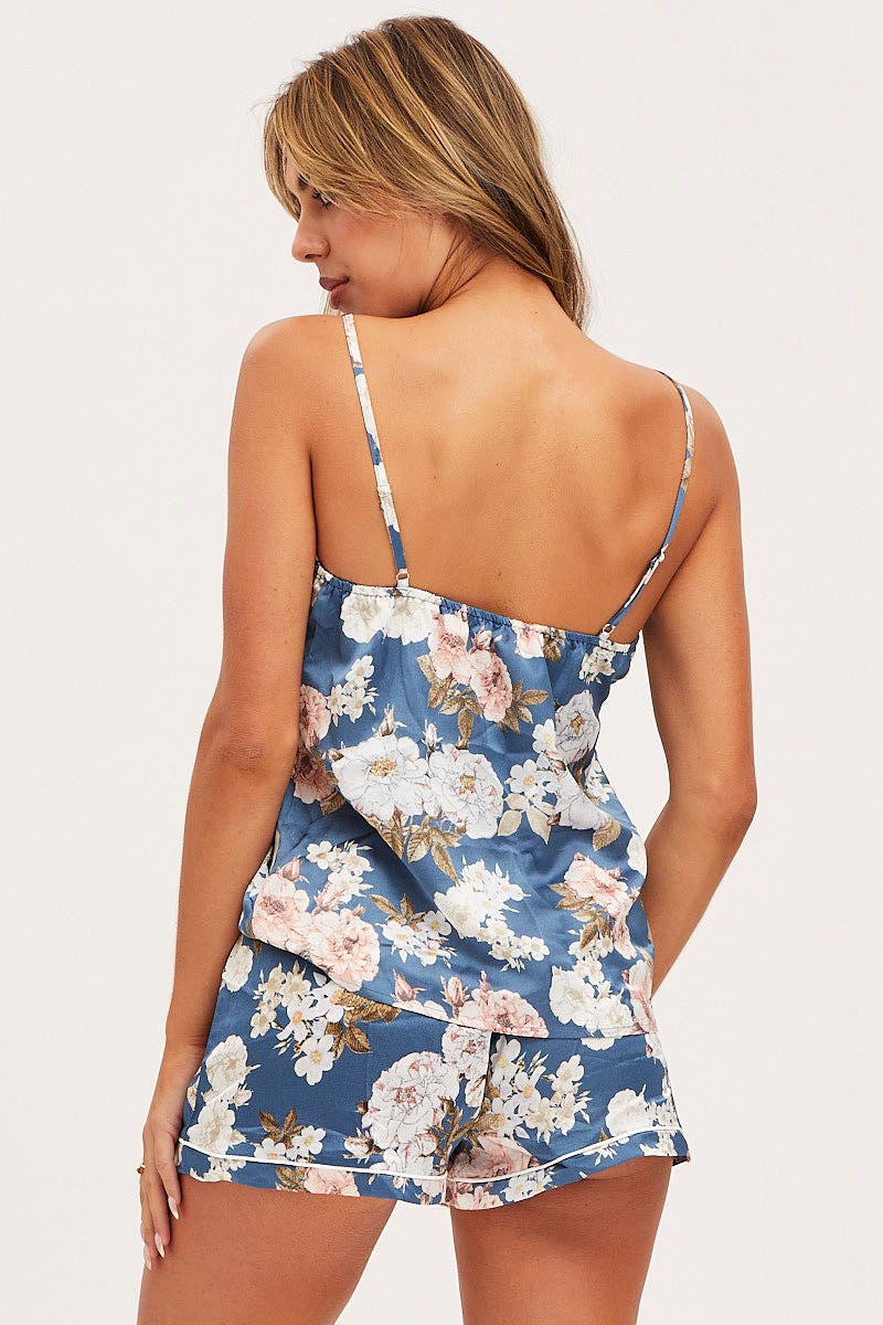 CAIM REGULAR SET Floral Print Satin Pajamas Set Sleeveless for Women by Ally