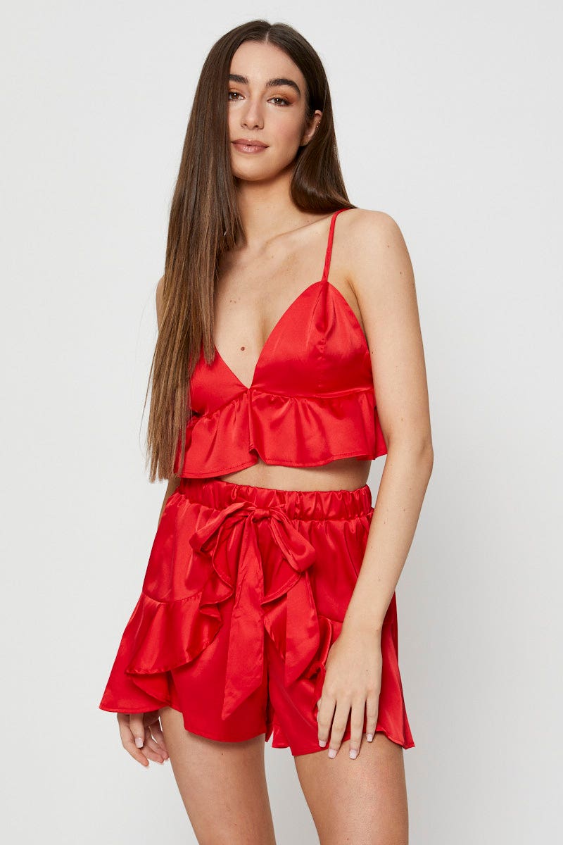 CAIM REGULAR SET Red Bralette Pyjamas Set Satin for Women by Ally