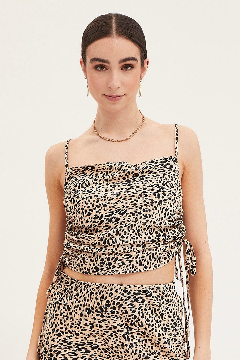 CAMI Animal Print Cami Top Sleeveless Cowl Neck Satin for Women by Ally