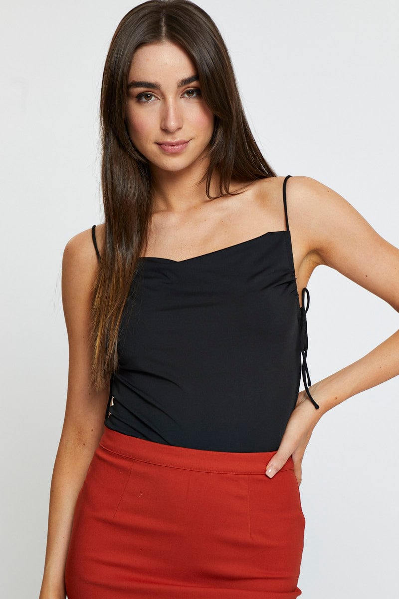 Women’s Black Crop Top Side Drawstring | Ally Fashion