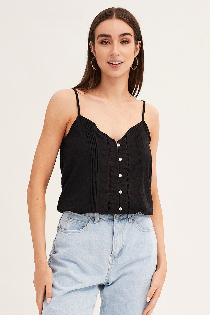 CAMI Black Lace Cami Button Front for Women by Ally