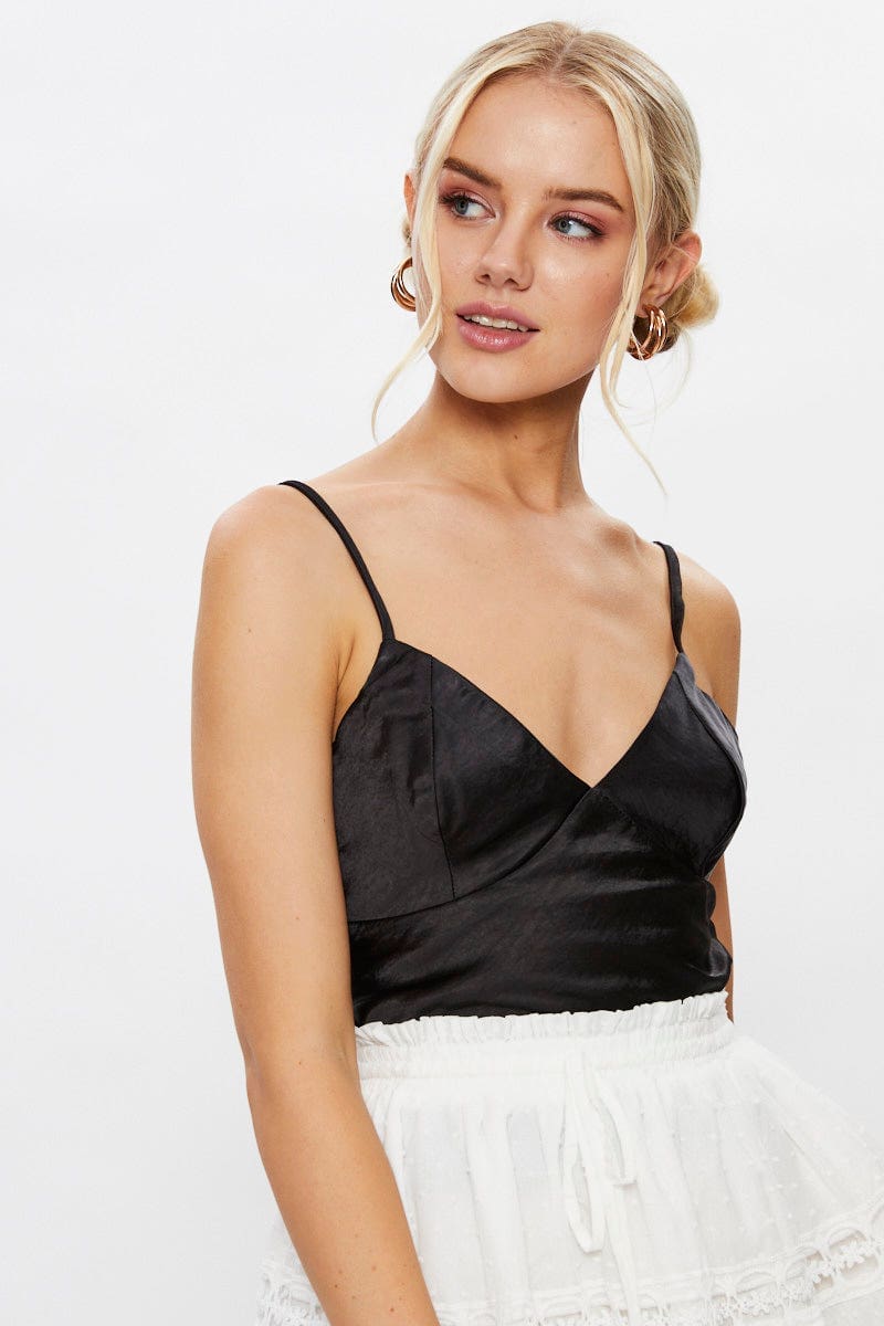 CAMI BLACK Satin Cami Top for Women by Ally