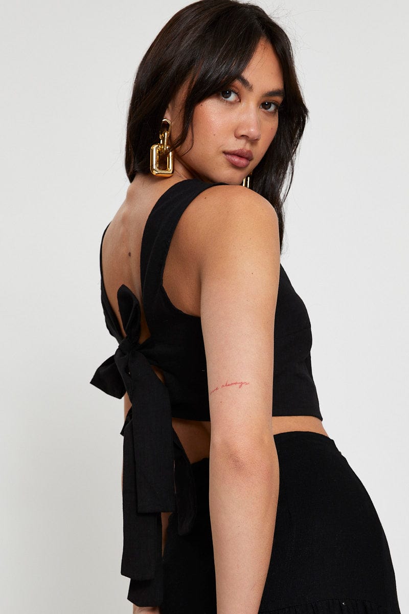 CAMI Black Tie Back Crop Top for Women by Ally