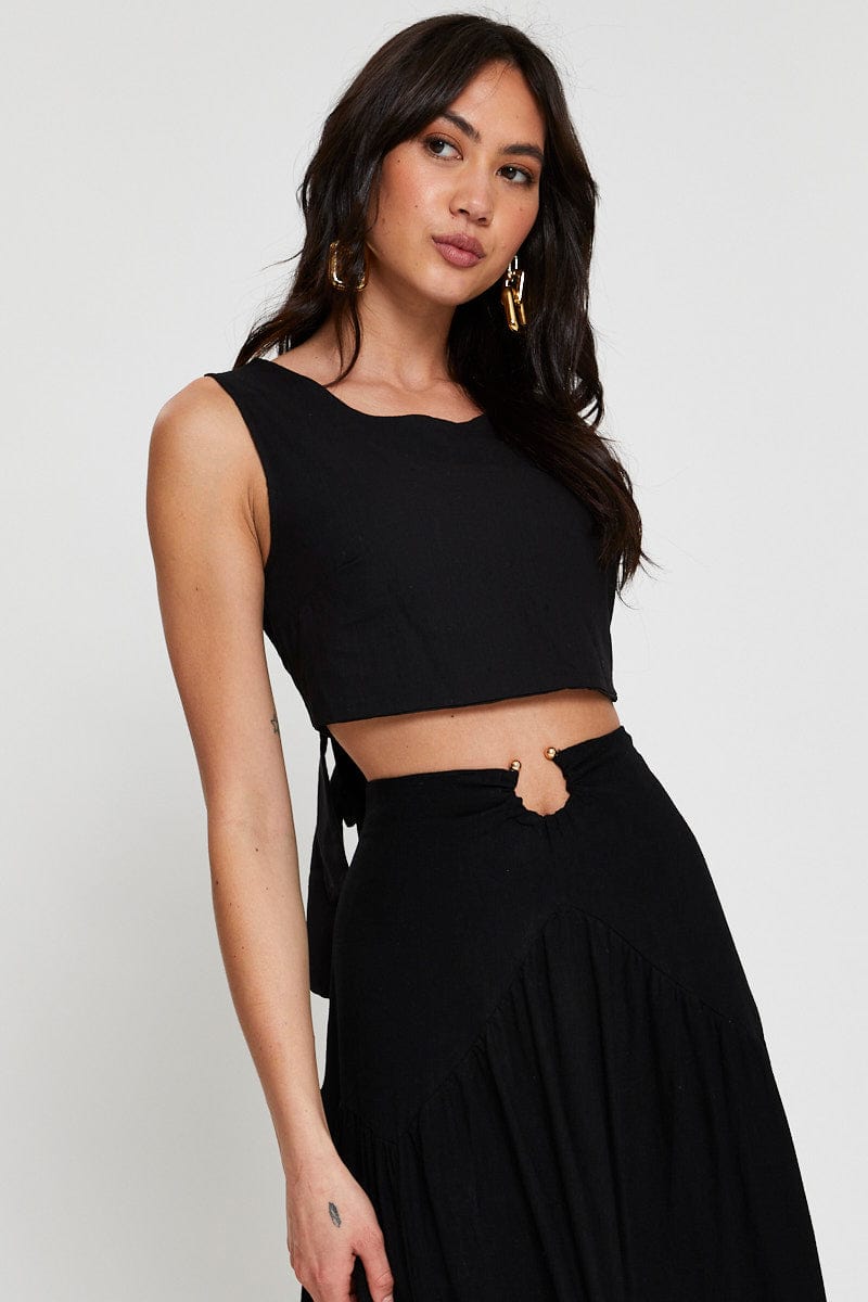 CAMI Black Tie Back Crop Top for Women by Ally