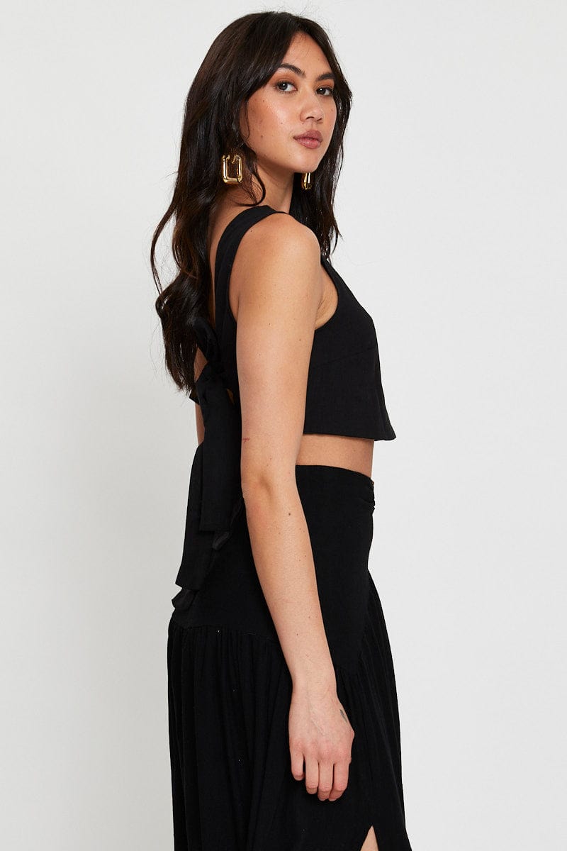 CAMI Black Tie Back Crop Top for Women by Ally