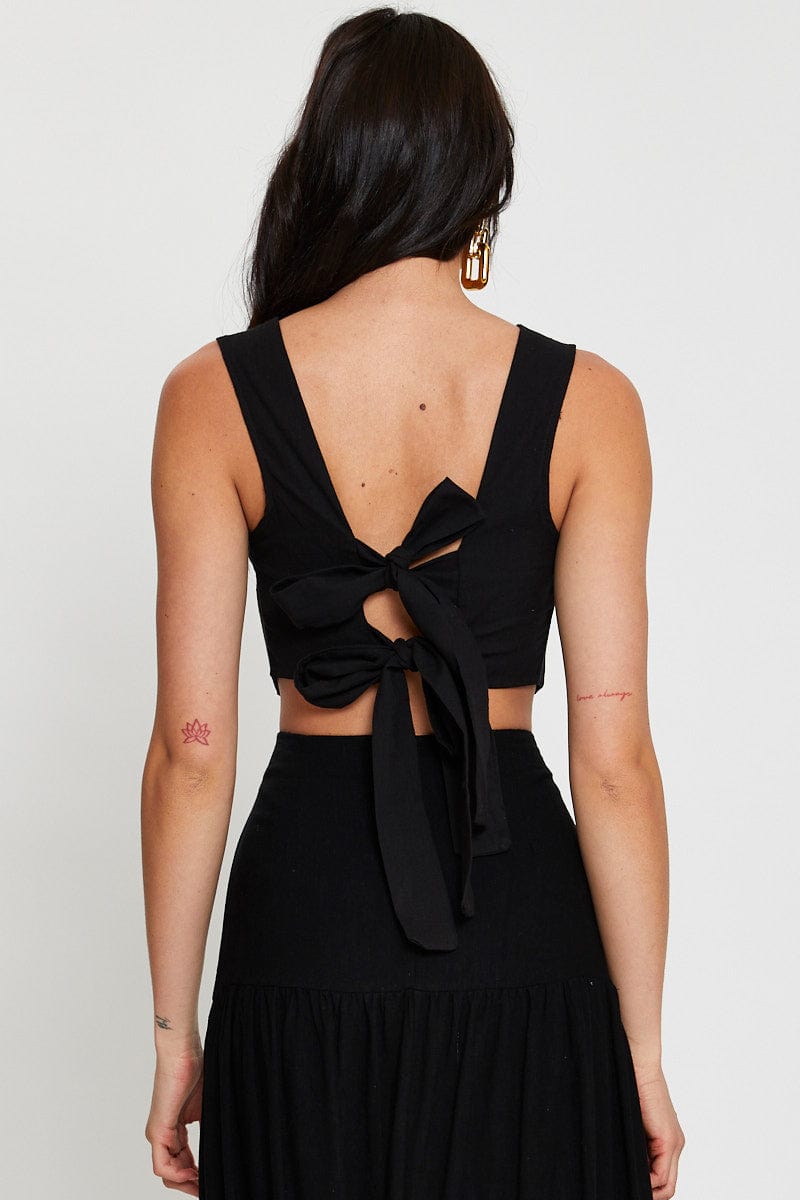 CAMI Black Tie Back Crop Top for Women by Ally
