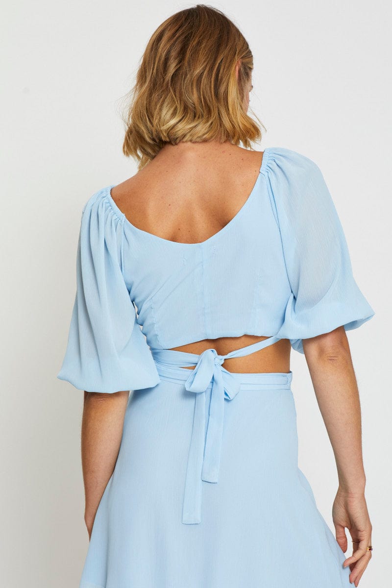 CAMI Blue Wrap Top Off Shoulder Crop for Women by Ally