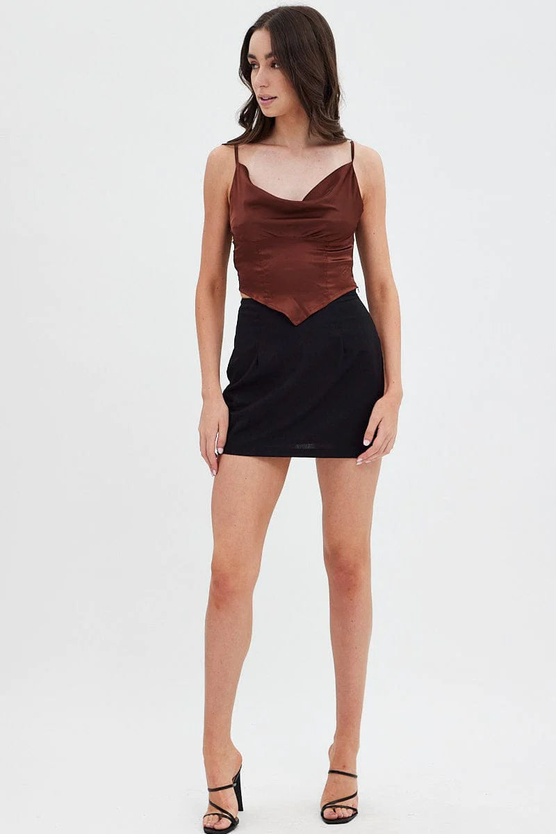 Brown Sleeveless Satin Cami Top for Ally Fashion