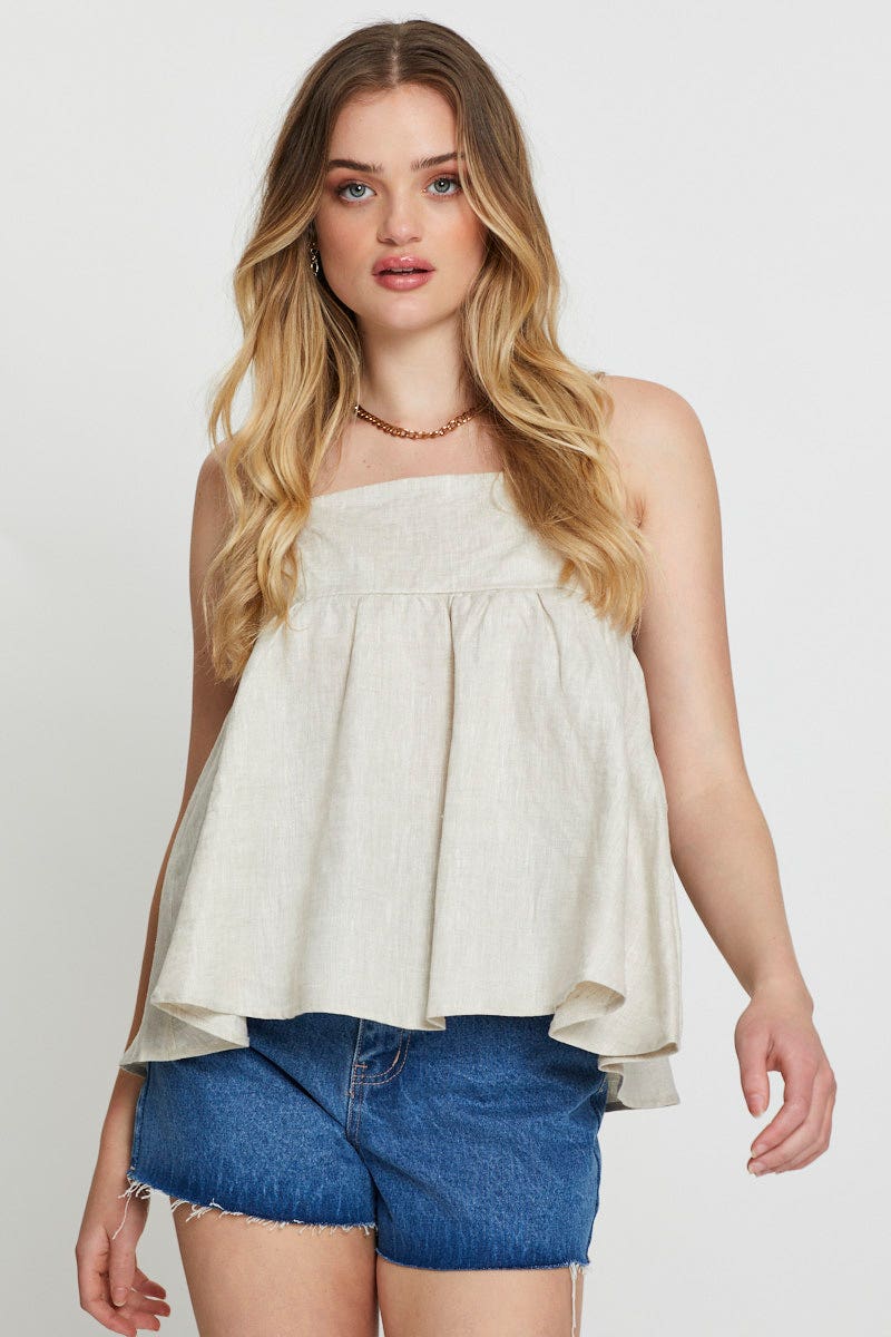 CAMI Camel Singlet Top Sleeveless Linen for Women by Ally