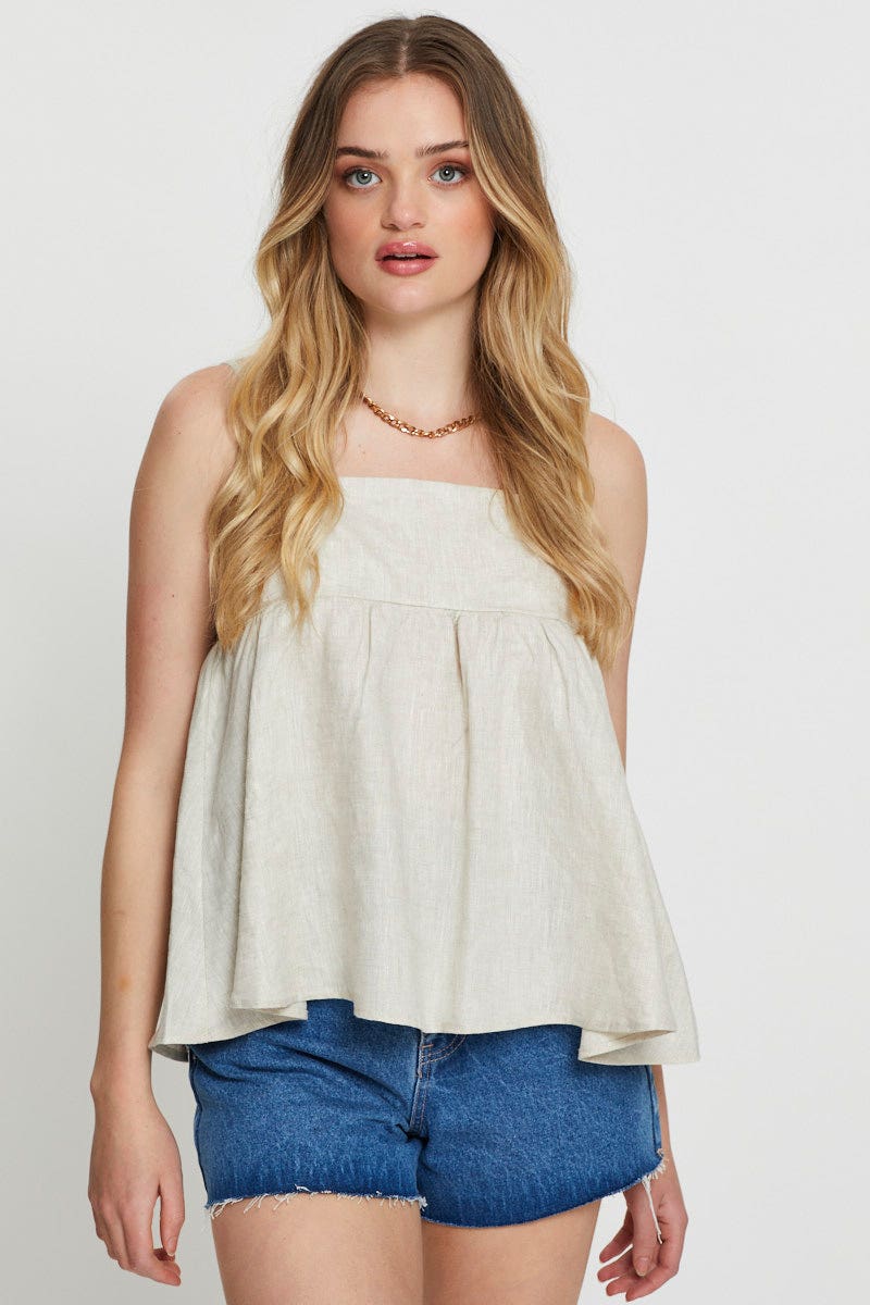 CAMI Camel Singlet Top Sleeveless Linen for Women by Ally