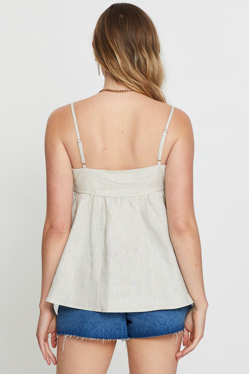 CAMI Camel Singlet Top Sleeveless Linen for Women by Ally