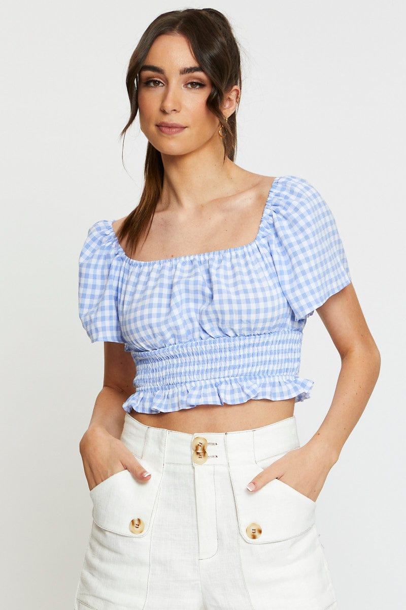 CAMI Check Crop Top Off Shoulder for Women by Ally