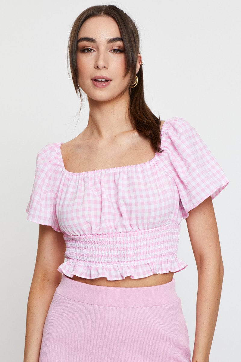 CAMI Check Crop Top Off Shoulder for Women by Ally