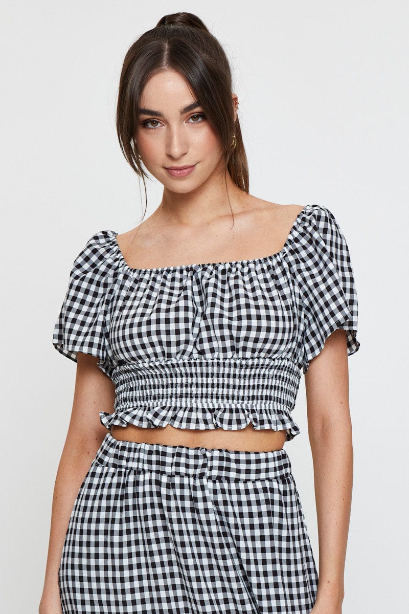 CAMI Check Crop Top Off Shoulder for Women by Ally