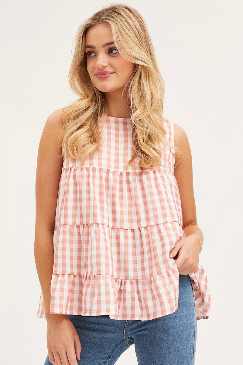 CAMI Check Tiered Top Sleeveless for Women by Ally