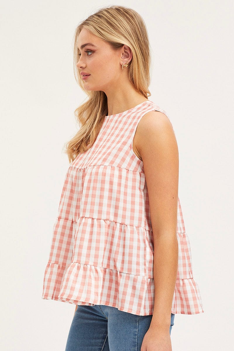 CAMI Check Tiered Top Sleeveless for Women by Ally