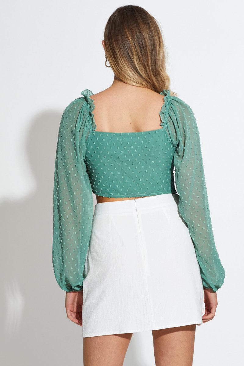 CAMI Green Crop Top Long Sleeve Square Neck for Women by Ally