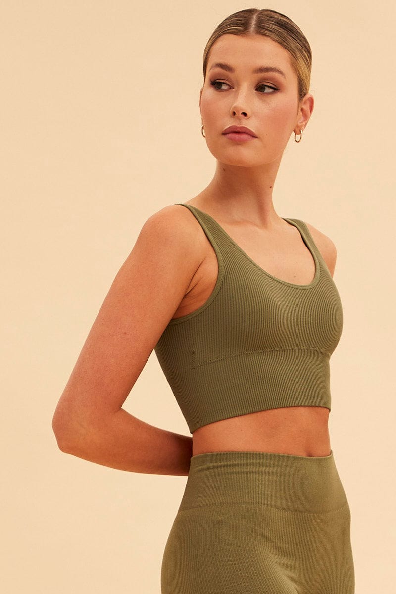 CAMI Green Nico Seamless Crop Top for Women by Ally