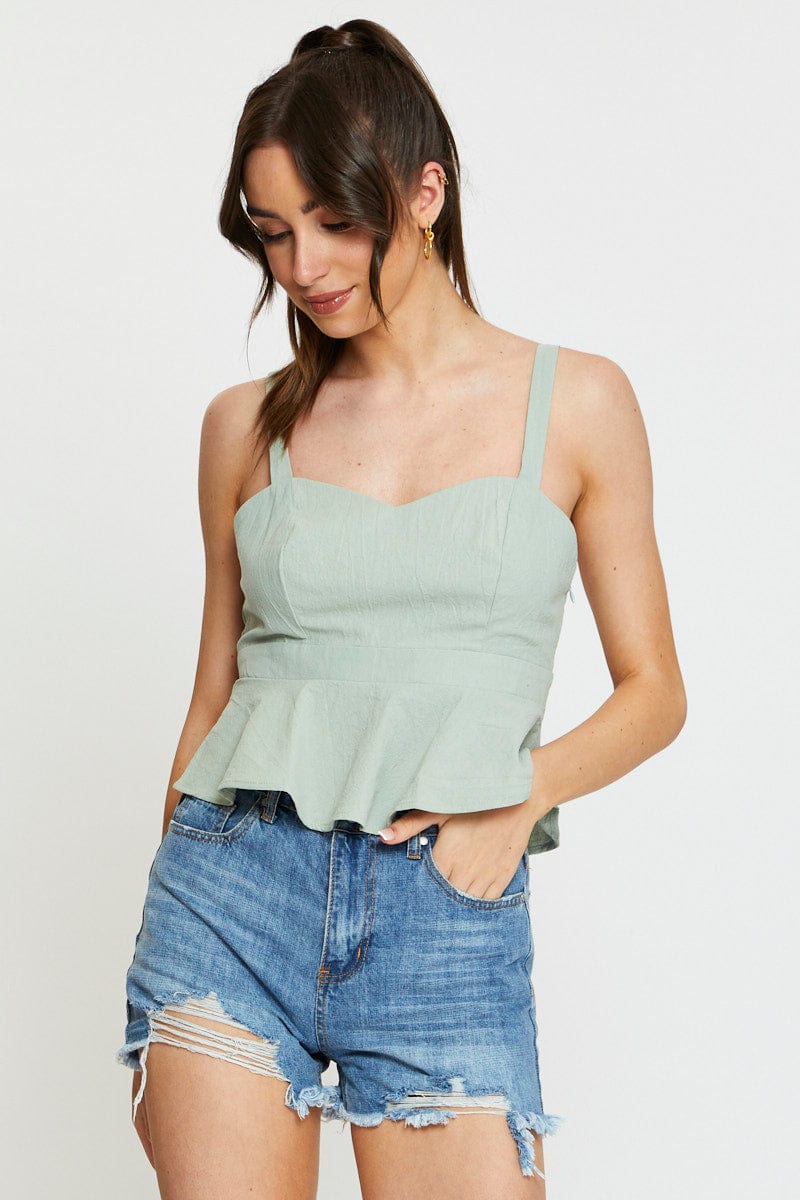 CAMI Green Peplum Top Sleeveless for Women by Ally