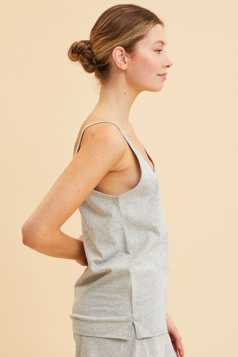 CAMI Grey V Neck Singlet Cotton Relaxed Fit for Women by Ally