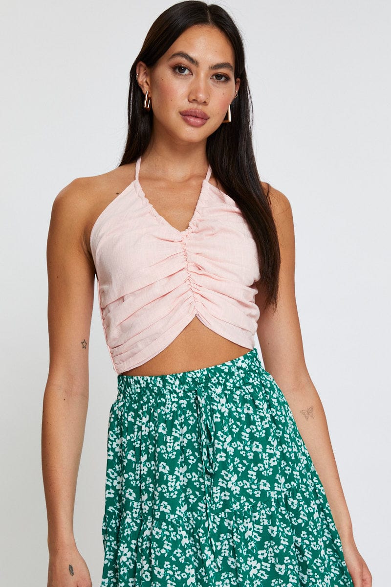 CAMI Pink Halter Top Crop for Women by Ally