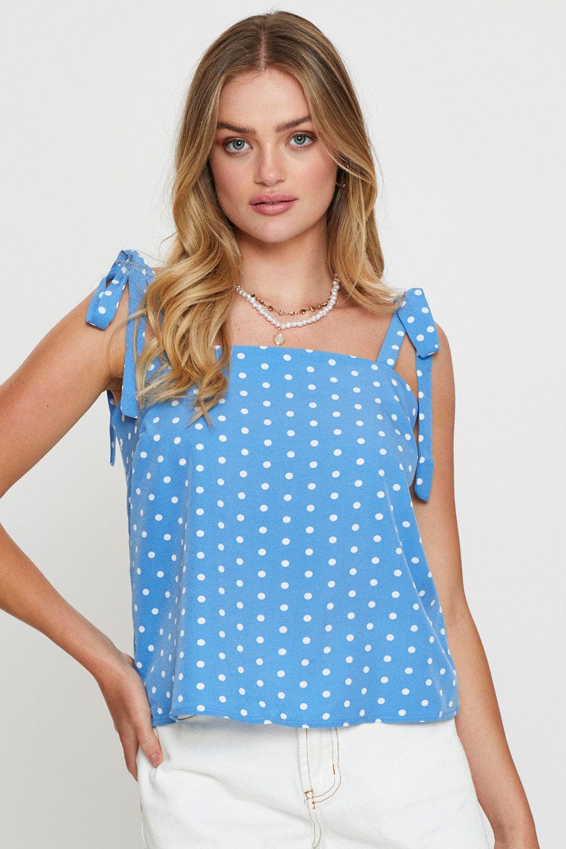 CAMI Polka Dot Singlet Top Sleeveless Tie Up for Women by Ally
