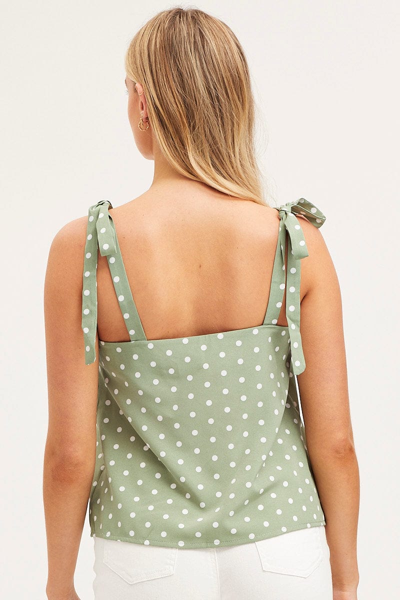 CAMI Polka Dot Tie Shoulder Top Sleeveless for Women by Ally