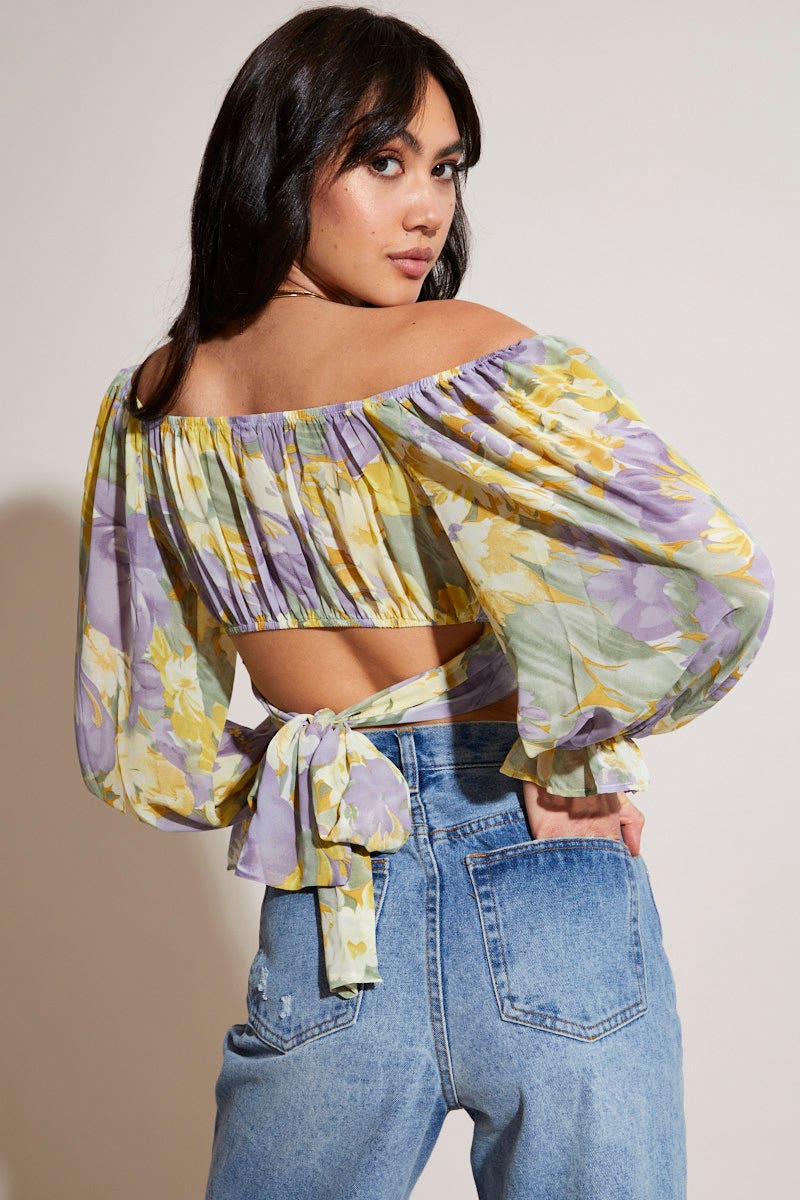 CAMI Print Crop Top Long Sleeve for Women by Ally