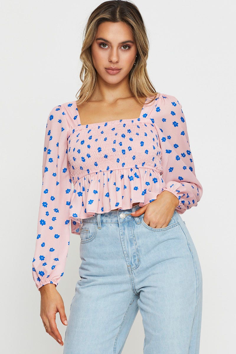 CAMI Print Crop Top Long Sleeve for Women by Ally