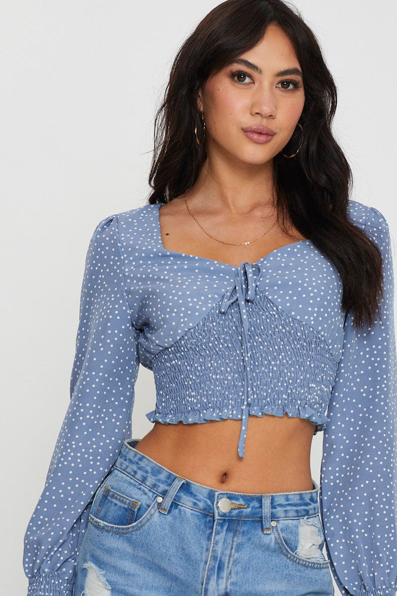 CAMI Print Crop Top Long Sleeve Square Neck for Women by Ally