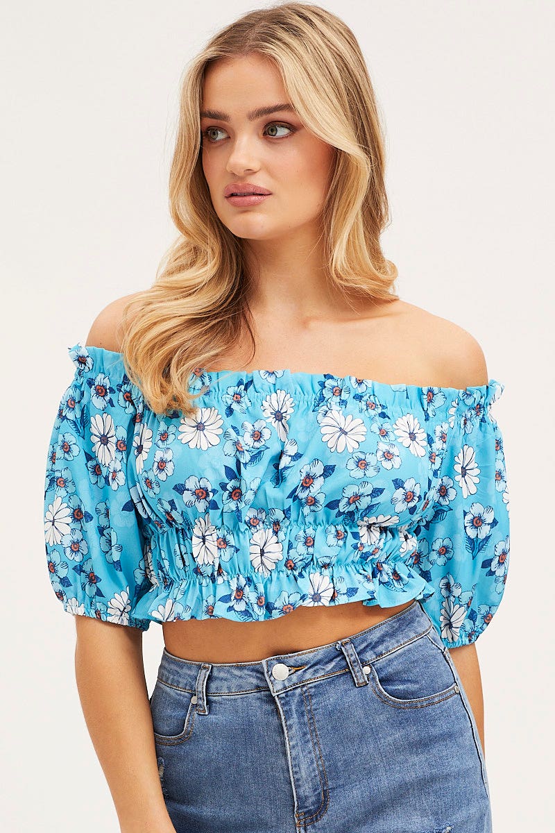 CAMI Print Crop Top Off Shoulder for Women by Ally