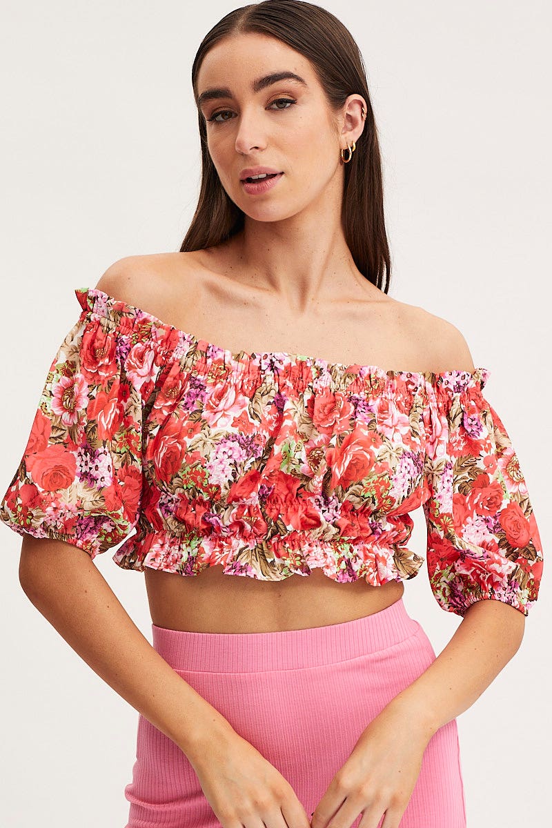 CAMI Print Crop Top Off Shoulder for Women by Ally